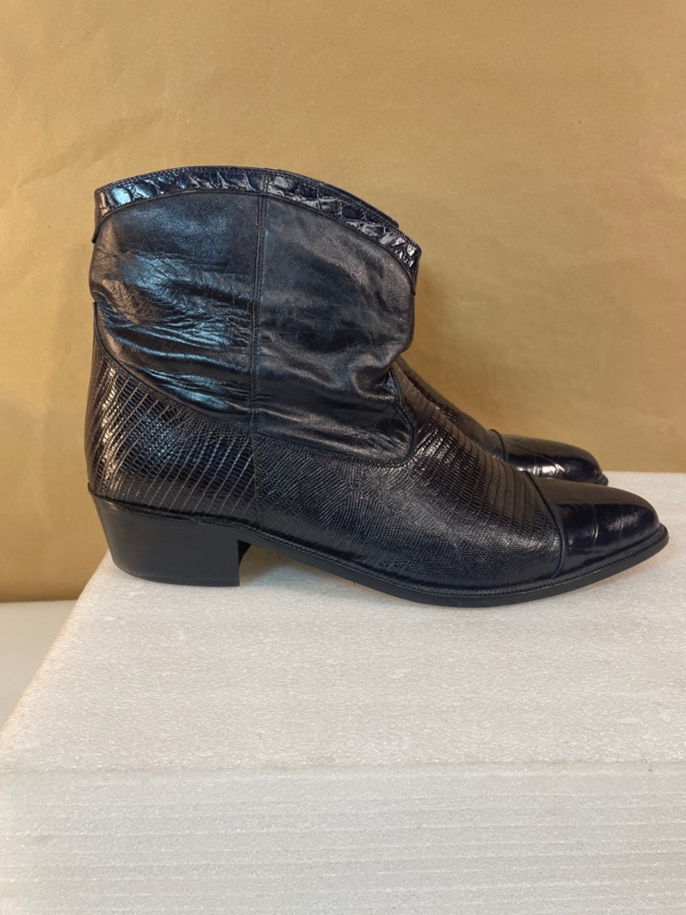 Black Leather Western Ankle Boots